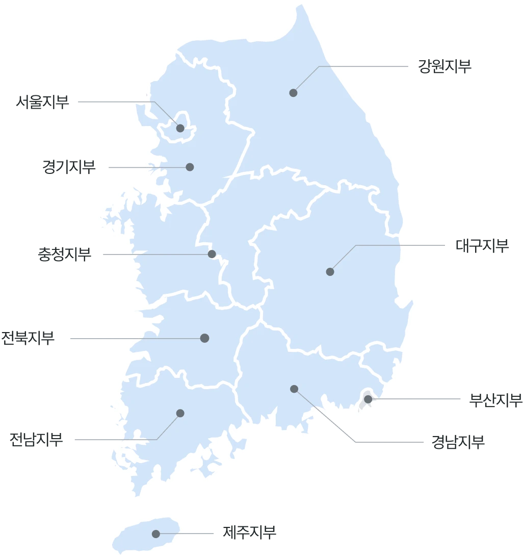 서울지부, 경기지부, 충청지부, 전북지부, 전남지부, 제주지부, 경남지부, 부산지부, 대구지부, 강원지부