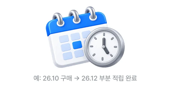 예: 26.10 구매 → 26.12 부분 적립 완료